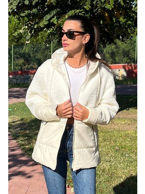 Love The Wind Kapüşonlu Kapitone Garnili Uzun Peluşlu Mont