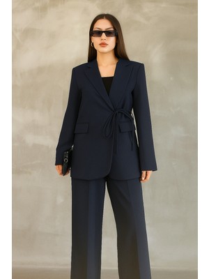 Hazel Kadın Lacivert Yandan Bağlamalı Blazer Ceket