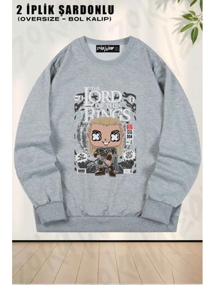 Unisex Yüzüklerin Efendisi Lord Baskılı Oversize Bisiklet Yaka Sweatshirt