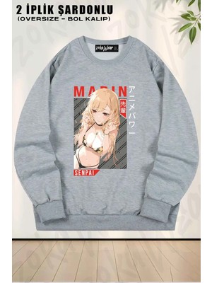 Unisex My Dress Up Darling Marin Kitagawa3 Baskılı Oversize Bisiklet Yaka Sweatshirt