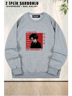 Unisex Attack On Titan Levi Ackerman Red Anime Baskılı Oversize Bisiklet Yaka Sweatshirt