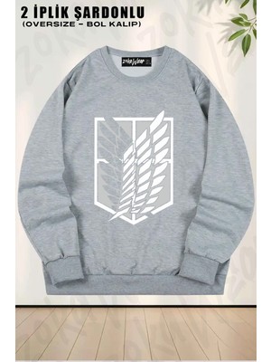 Unisex Attack On Titan V4 Baskılı Oversize Bisiklet Yaka Sweatshirt