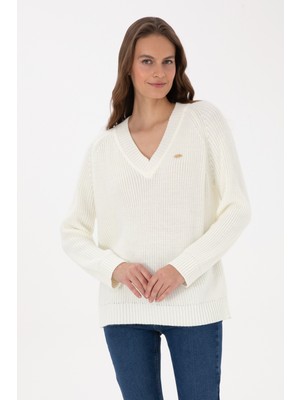 U.S. Polo Assn. Kadın Krem V Yaka Kazak 50314934-VR256