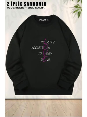 Unisex Pilates Love V2 Baskılı Oversize Bisiklet Yaka Sweatshirt