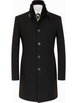 Plus Scorpion Erkek Slim Fit Kaşe Kaban – Çıkarılabilir Ribanalı Fermuarlı Yaka, S–xxl