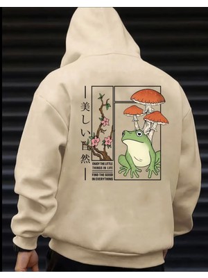 Punix Punıx Büyük Beden Özel Tasarım Kapüşonlu Kurbağa Mantarlar Sırt Baskılı Oversize Erkek Sweatshırt