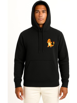 Bahriyeli Collection Kapüşonlu Charmander Cep Baskılı Unisex Sweatshirt