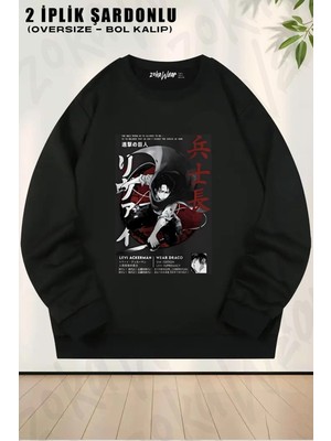 Unisex Attack On Titan Levi Ackerman V2 Baskılı Oversize Bisiklet Yaka Sweatshirt