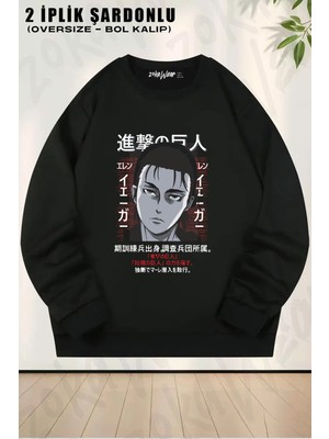Unisex Attack On Titan Eren Yeagerr Anime Baskılı Oversize Bisiklet Yaka Sweatshirt