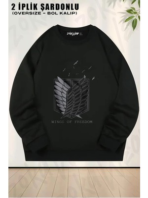 Unisex Survey Attack On Titan Baskılı Oversize Bisiklet Yaka Sweatshirt