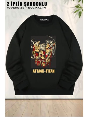 Unisex Attack On Titan Titanlar Animee Baskılı Oversize Bisiklet Yaka Sweatshirt