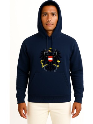 Bahriyeli Collection Kapüşonlu Avusturya Arması Ulusal Arması Göğüs Baskılı Unisex Sweatshirt