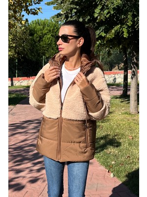 Love The Wind Kapüşonlu Kapitone Garnili Uzun Peluşlu Mont