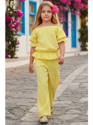Parla Kids Kız Çocuk Gloria Sarı Şile Bezi Bluz Pantolon Takım