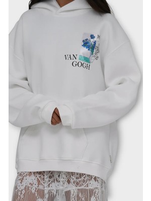 Saw Urbanity Bite Of Beauty - Van Gogh Oversize Hoodie - Beyaz