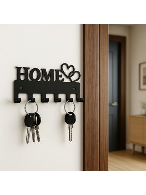 Lunoart Home Yazılı Kalpli Metal Anahtarlık Askısı | Duvar Tipi Anahtar Organizer