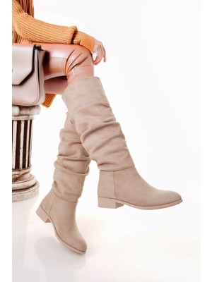 Zerenyus Winda Premium Bej Süet Körüklü Çizme