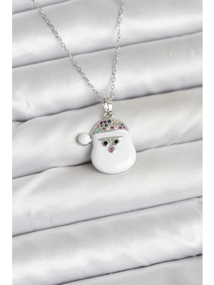 Clariss 316L Çelik Zincir Gümüş Renk Şapkalı Kardan Adam Kafası Model Yılbaşı Temalı Kadın Kolye