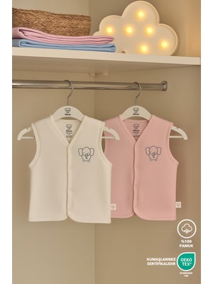 Lilalinda Bebek Çocuk Yelek 2'li %100 Pamuk Nakış Detaylı