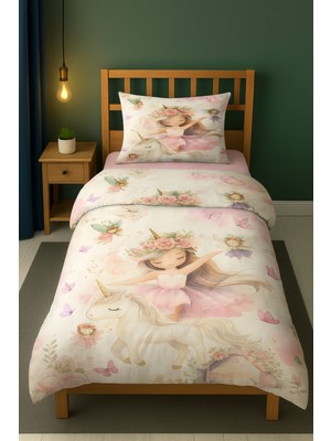 Bebişim Halı Peri Kız Unicorn Masalı Tek Kişilik Çocuk Nevresim Seti