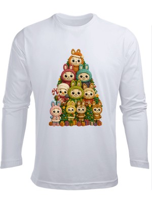 Efendioğlu Design Uzun Kollu Yılbaşı Ağacı Labub Baskılı Yeni Yıl Çocuk T-Shirt