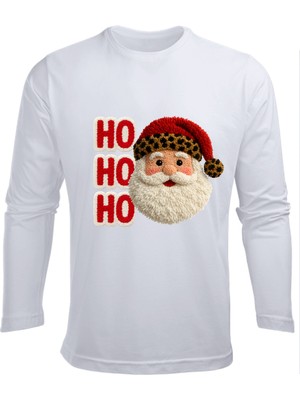 Efendioğlu Design Uzun Kollu Noel Baba Hohoho Baskılı Nakış Görseli Pamuklu Çocuk T-Shirt
