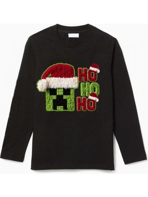 Efendioğlu Design Uzun Kollu The Creeper Kafası Ho Ho Ho Yeni Yıl Yılbaşı Pamuklu Çocuk T-Shirt