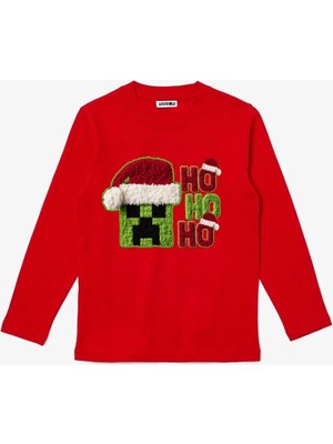 Efendioğlu Design Uzun Kollu The Creeper Kafası Ho Ho Ho Yeni Yıl Yılbaşı Pamuklu Çocuk T-Shirt