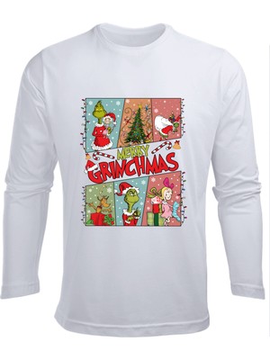Efendioğlu Design Uzun Kollu 6 Foto Işıklı Merry Grinchmas Baskılı Yılbaşı Yeni Yıl Çocuk T-Shirt