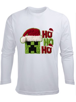 Efendioğlu Design Uzun Kollu The Creeper Kafası Ho Ho Ho Yeni Yıl Yılbaşı Pamuklu Çocuk T-Shirt