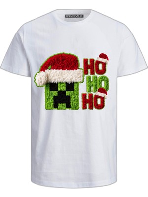 Efendioğlu Design The Creeper Kafası Ho Ho Ho Yeni Yıl Yılbaşı Pamuklu Kısa Kollu Çocuk T-Shirt