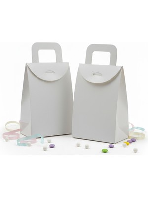 Repro Design Beyaz 10 x 15 x 5,5 cm Büyük Boy Çanta Model Hediyelik,kına Çerez Kutusu 20 Adet