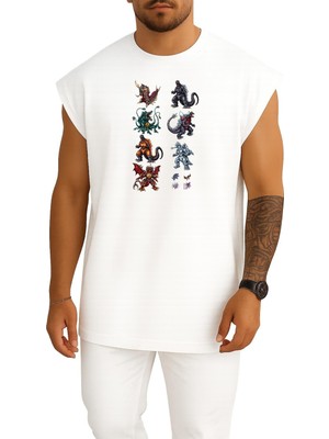 Bahriyeli Collection Oversize Godzilla Kaiju Megaguirus Gamera Göğüs Baskılı Atlet