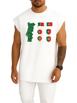 Bahriyeli Collection Oversize Portekiz Haritası ve Bayrağı Göğüs Baskılı Atlet