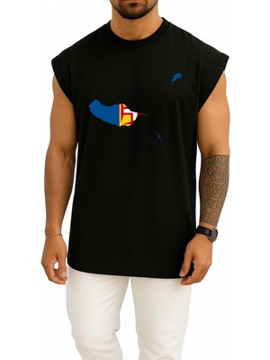 Bahriyeli Collection Oversize Madeira Adası Madeira Bayrağı Portekiz Göğüs Baskılı Atlet