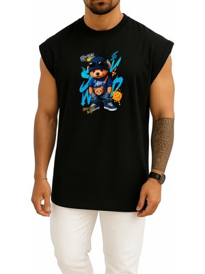 Bahriyeli Collection Oversize Teddy Bear Just Cool Boy Göğüs Baskılı Atlet