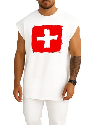 Bahriyeli Collection Oversize Isviçre Bayrağı Göğüs Baskılı Atlet