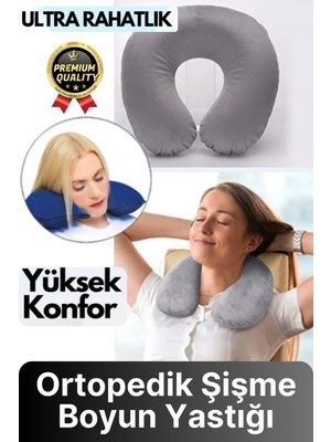 Svein Özel Üretim Portatif Rahat Konforlu Seyahat Yolculuk Araba Uçak Kadife Ortopedik Şişme Boyun Yastığı