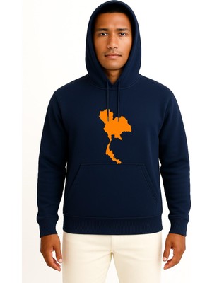 Bahriyeli Collection Kapüşonlu Tayland Haritası Göğüs Baskılı Unisex Sweatshirt