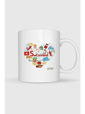 Bahriyeli Collection  Isviçre Ülkesi ve Kalp Logo Baskılı Kupa Bardak