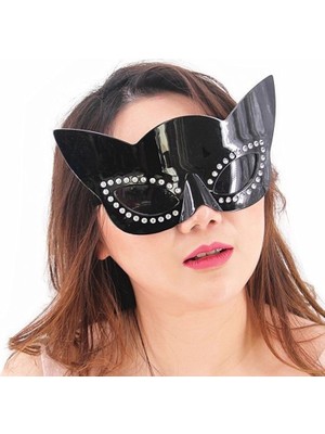 Marsilyan- Siyah Renk Siyah Camlı Kedi Şekilli Parti Gözlüğü