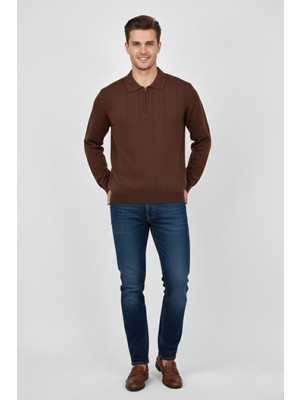 Dynamo Erkek Polo Yaka Fermuarlı Triko Kazak Regular Fit  7019 BGL-ST04922