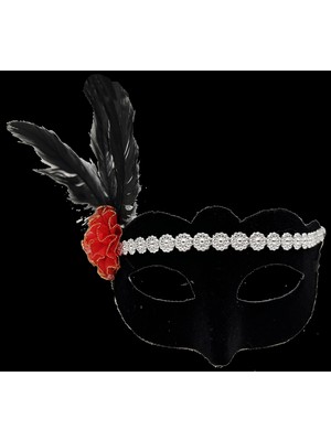 Marsilyan- Gümüş Dantelli Kırmızı Gül Tasarımlı Parti Maskesi