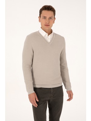 U.S. Polo Assn. Erkek Regular Fit V Yaka Taş Kazak 50315028-VR049