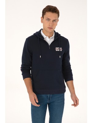 U.S. Polo Assn. Erkek Regular Fit Yarım Fermuarlı Kapüşonlu Lacivert Sweatshirt 50315525-VR033