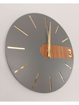 Kumi Gold Detaylı Modern Duvar Saati – Gri Pleksi Tasarım, Sessiz Mekanizma 38 Cm
