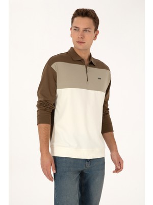 U.S. Polo Assn. Erkek Comfort Fit Yarım Fermuarlı Haki Sweatshirt 50315521-VR027