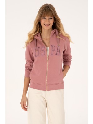 U.S. Polo Assn. Kadın Gül Kurusu Fermuarlı Kapüşonlu Basic Sweatshirt 50307769-VR221