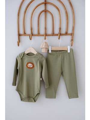 Frelida Baby & Kids - %100 Pamuklu Alt Üst Bebek Takım - Sevimli Aslan Nakışlı - Yeşil