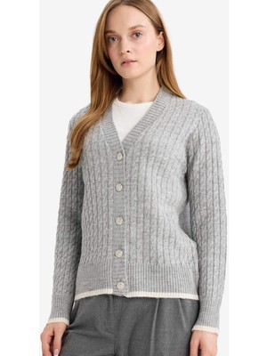 DeFacto Regular Fit V Yaka Düğmeli Hırka E9148AX25WN